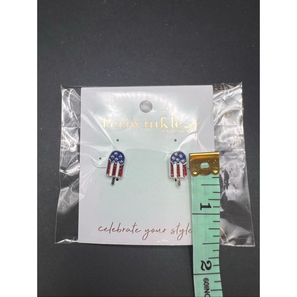 New! Periwinkle By Barlow Red White Blue Patriotic Rocket Popsicle Stud Earrings - Picture 3 of 5